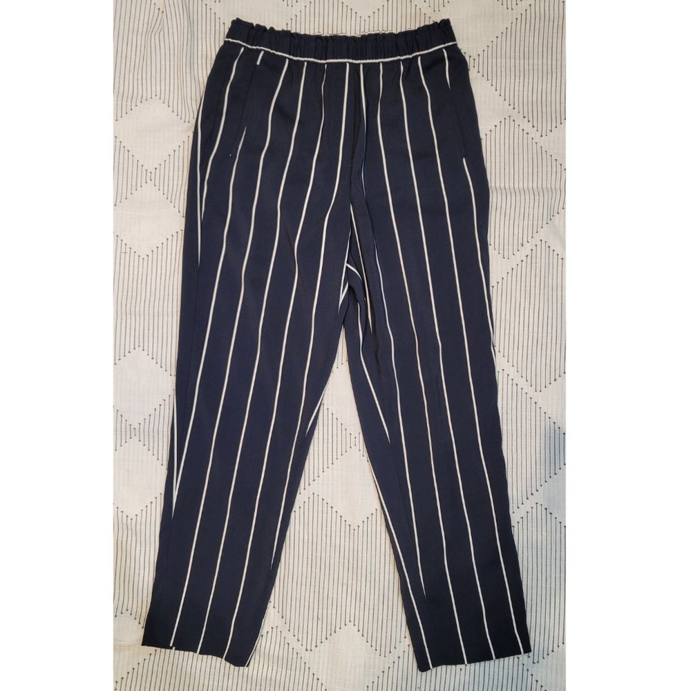 H&M Black Stripe Straight Leg Dress Pants w/ Elastic Waist & Pockets